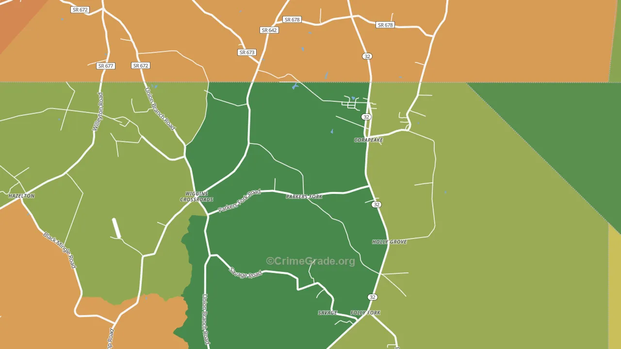 Corapeake, NC Map of Assault Rates