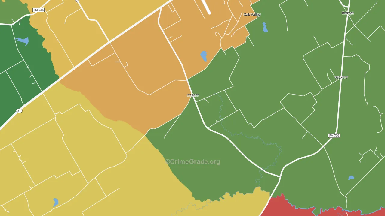 Corbet, TX Map of Assault Rates