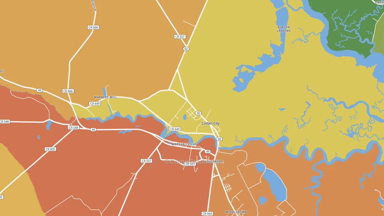 Corbin City, NJ Map of Assault Rates