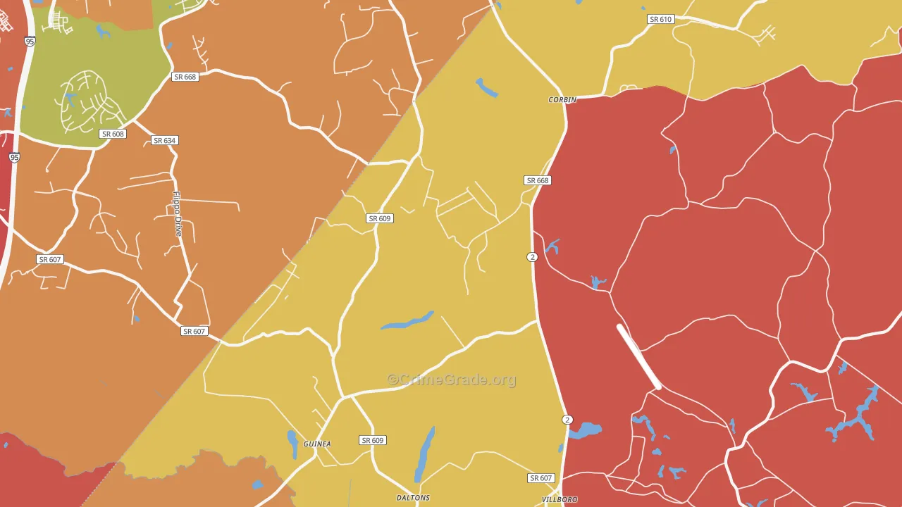 Corbin, VA Map of Assault Rates
