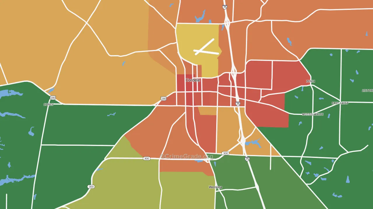 Cordele, GA Map of Assault Rates
