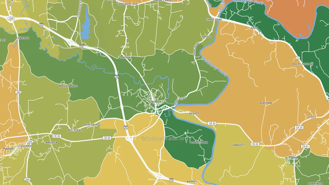 Cordova, AL Map of Assault Rates