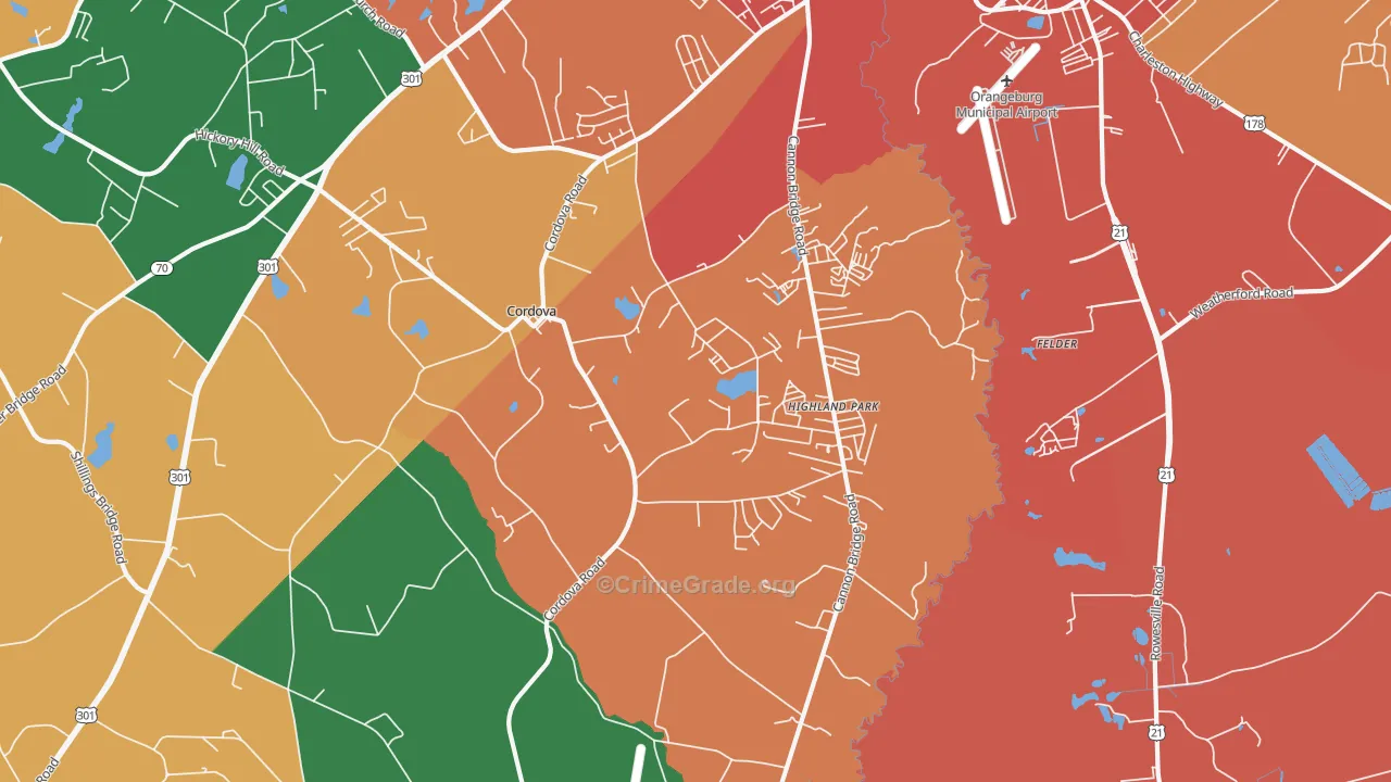 Cordova, SC Map of Assault Rates
