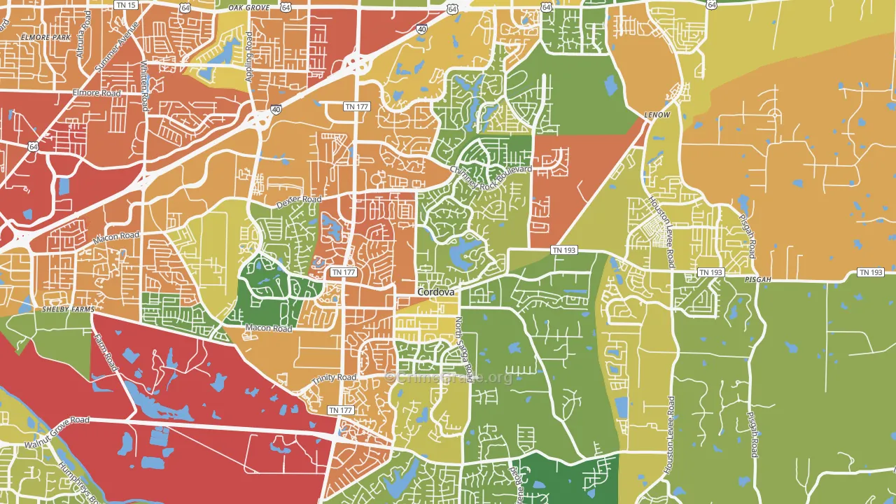 Cordova, TN Map of Assault Rates