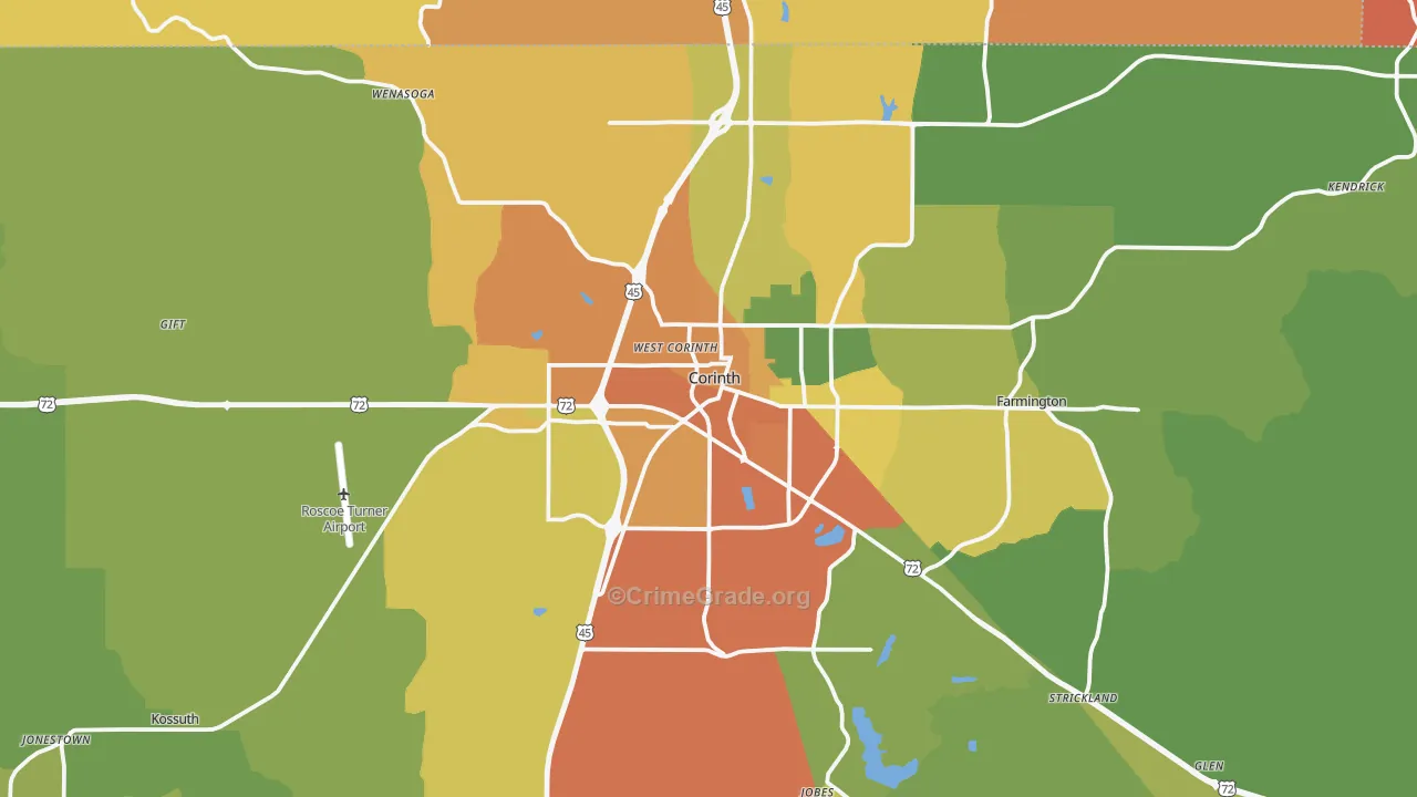 Corinth, MS Map of Assault Rates