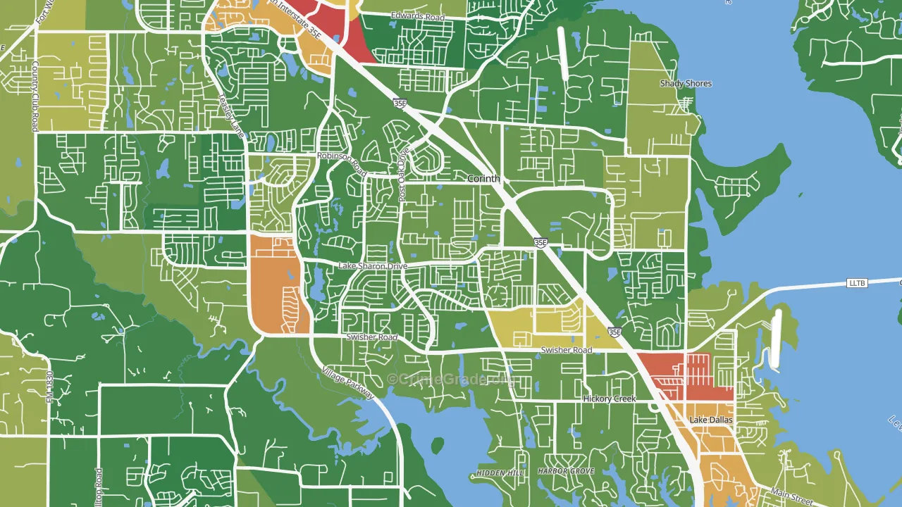 Corinth, TX Map of Assault Rates