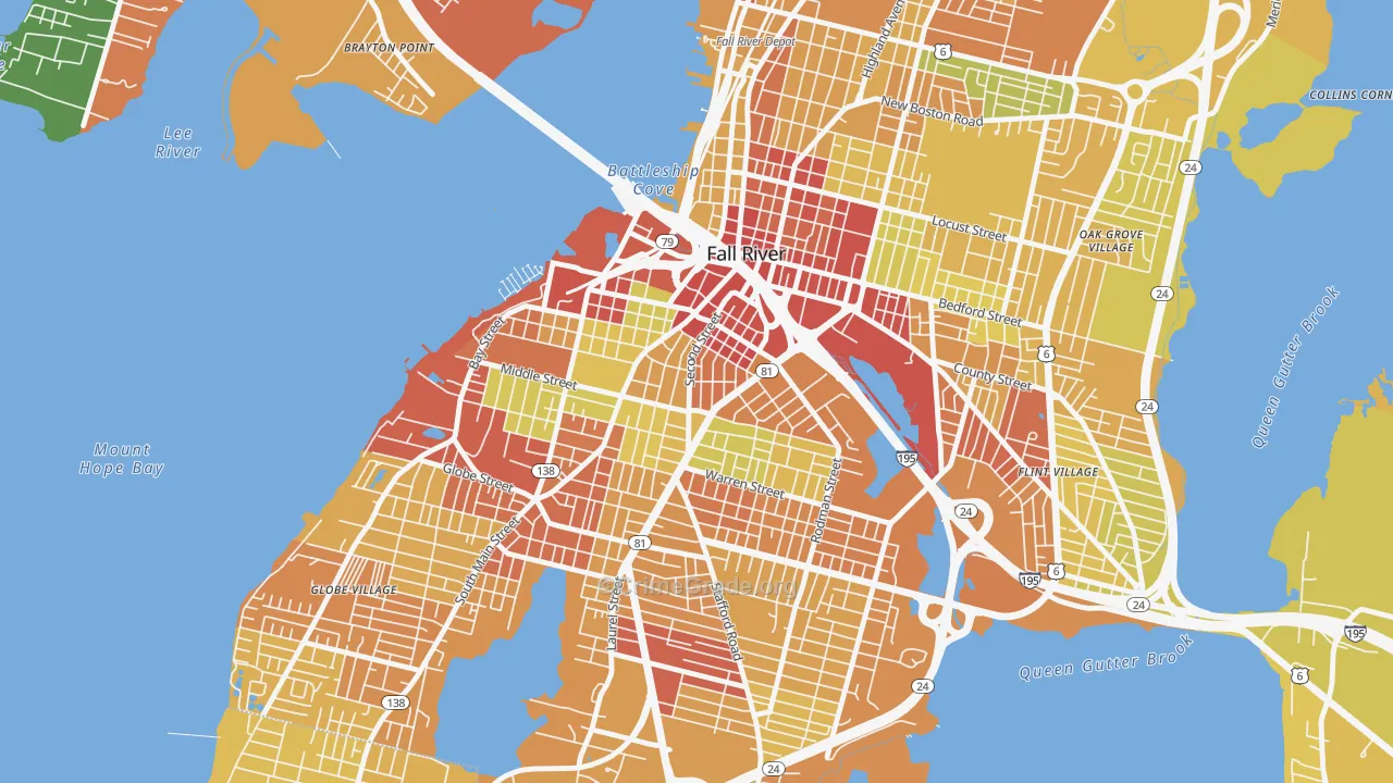 Corky Row, Fall River, MA Map of Assault Rates