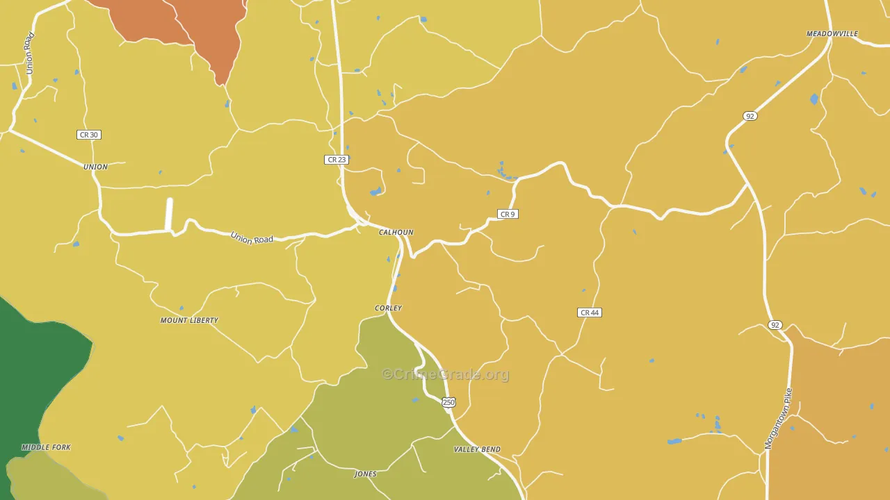 Corley, WV Map of Assault Rates