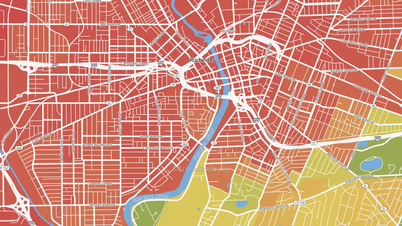 Corn Hill, Rochester, NY Map of Assault Rates