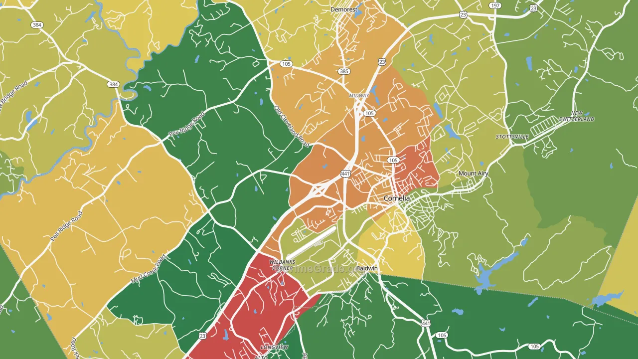Cornelia, GA Map of Assault Rates