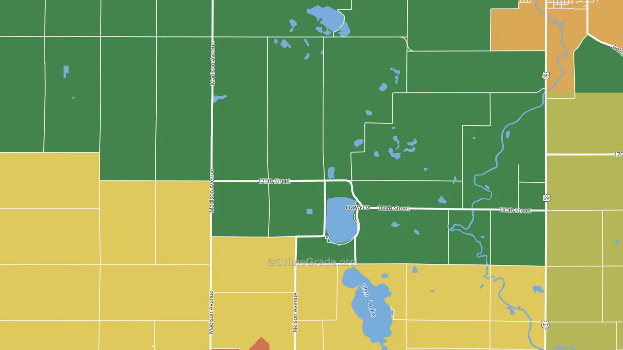 Cornelia, IA Map of Assault Rates