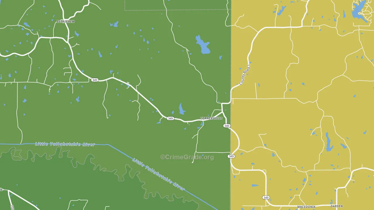 Cornersville, MS Map of Assault Rates