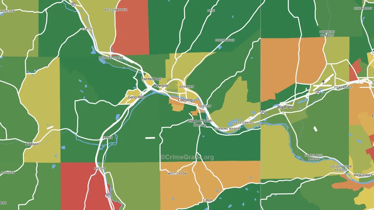 Corning, NY Map of Assault Rates