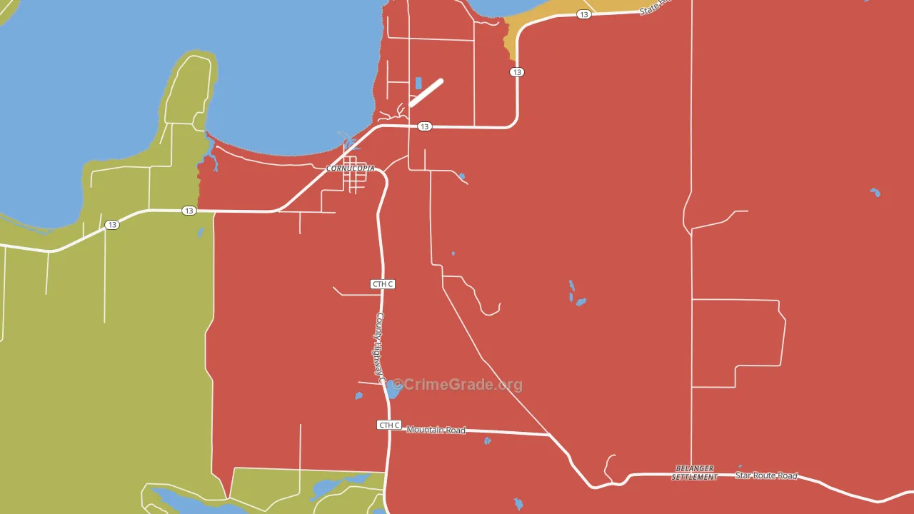 Cornucopia, WI Map of Assault Rates