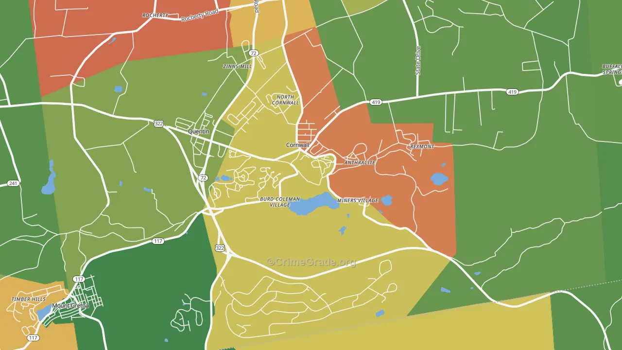Cornwall, PA Map of Assault Rates