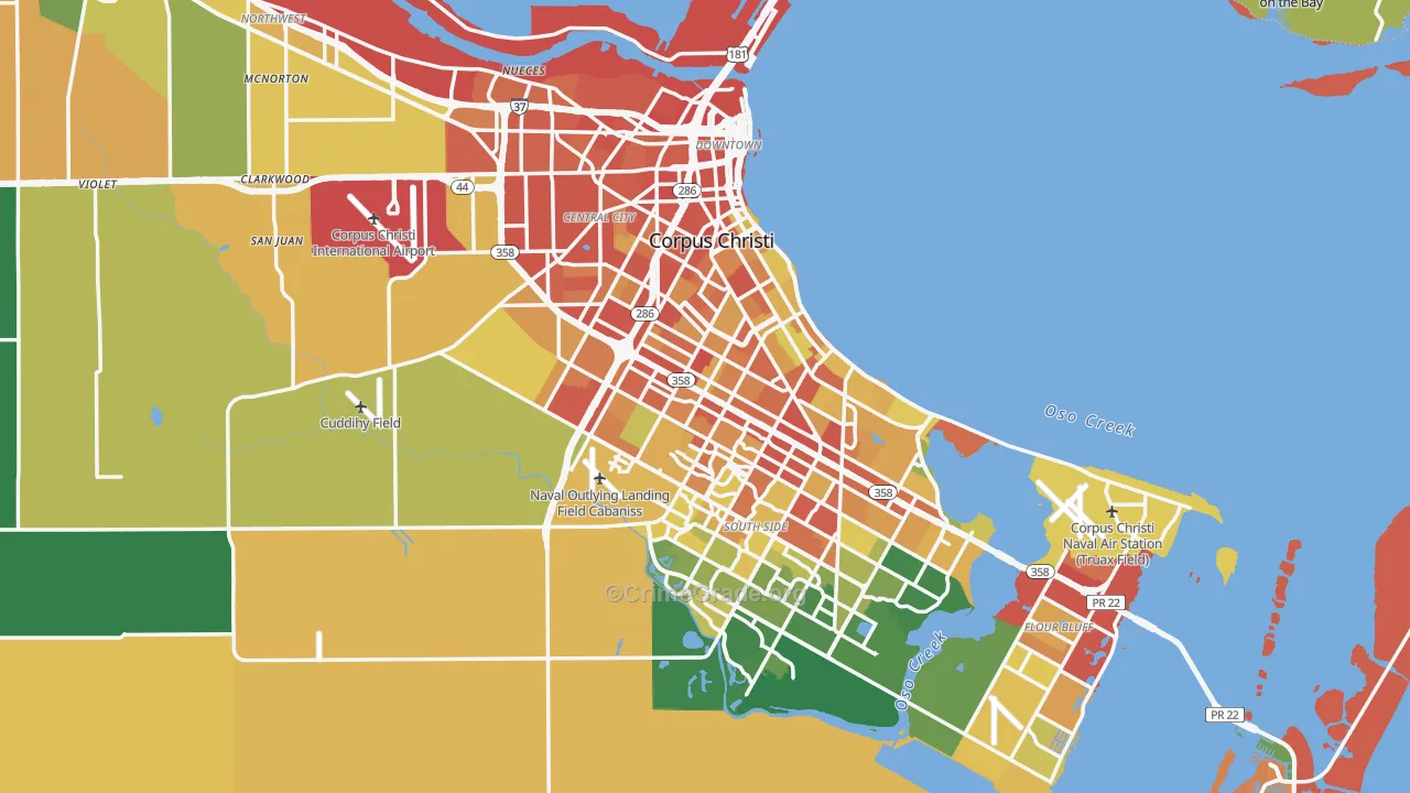Corpus Christi, TX Map of Assault Rates