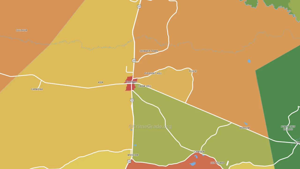 Corrigan, TX Map of Assault Rates