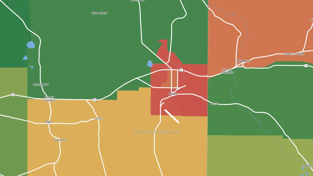 Corry, PA Map of Assault Rates