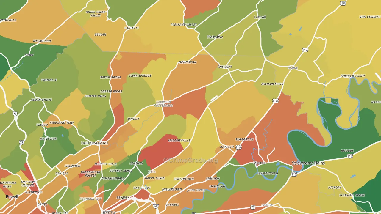 Corryton, TN Map of Assault Rates