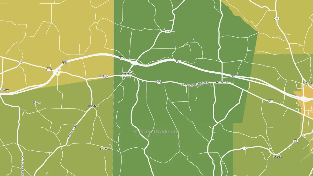 Corsica, PA Map of Assault Rates