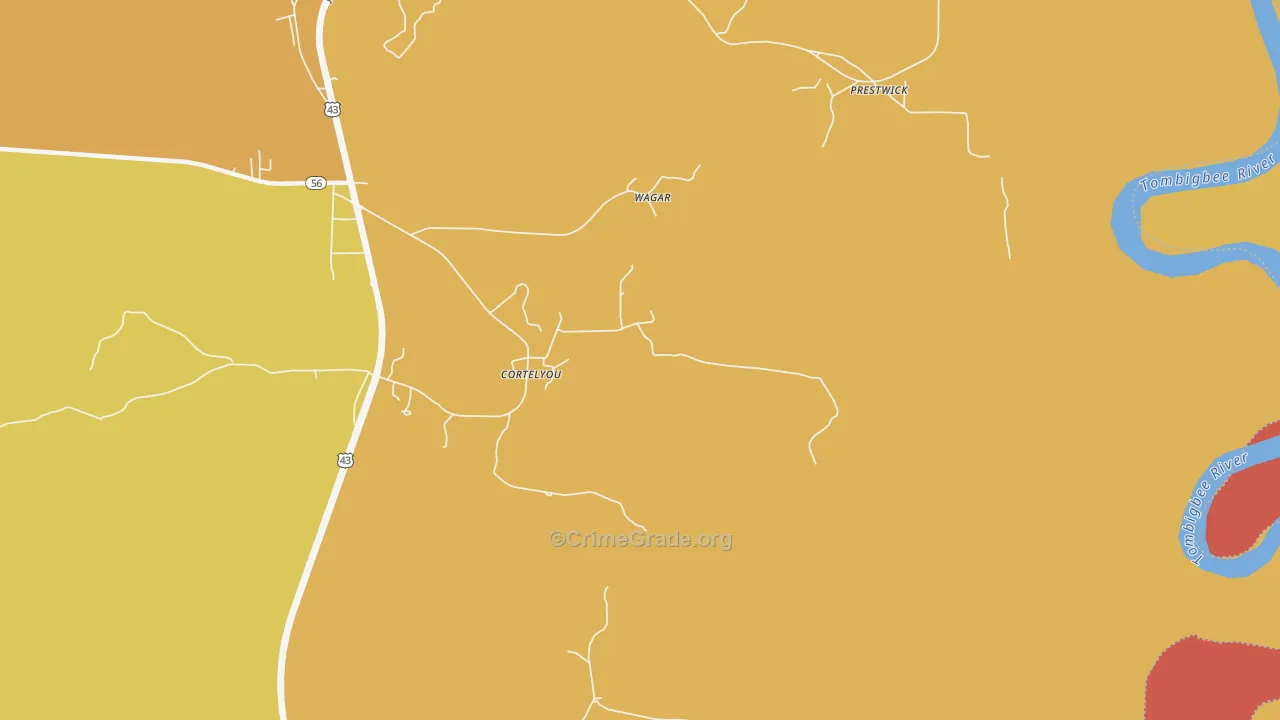 Cortelyou, AL Map of Assault Rates