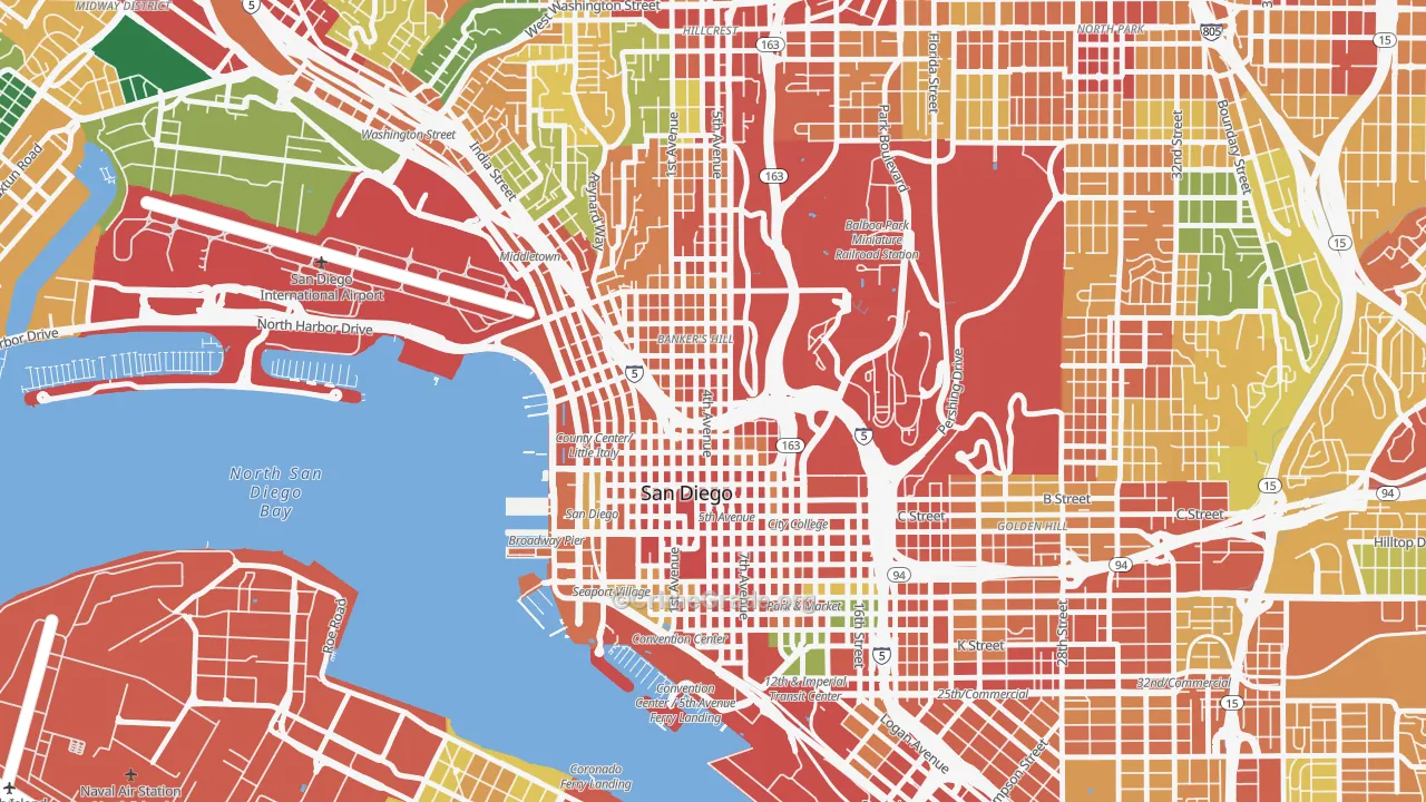 Cortez Hill, San Diego, CA Map of Assault Rates