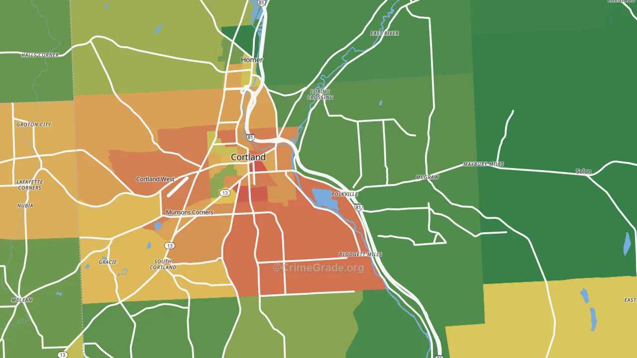 Cortland County, NY Map of Assault Rates