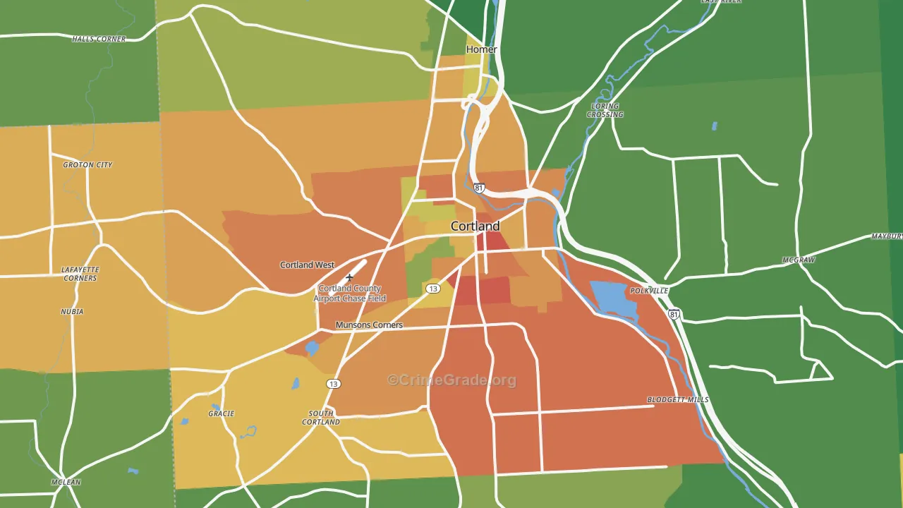 Cortland, NY Map of Assault Rates