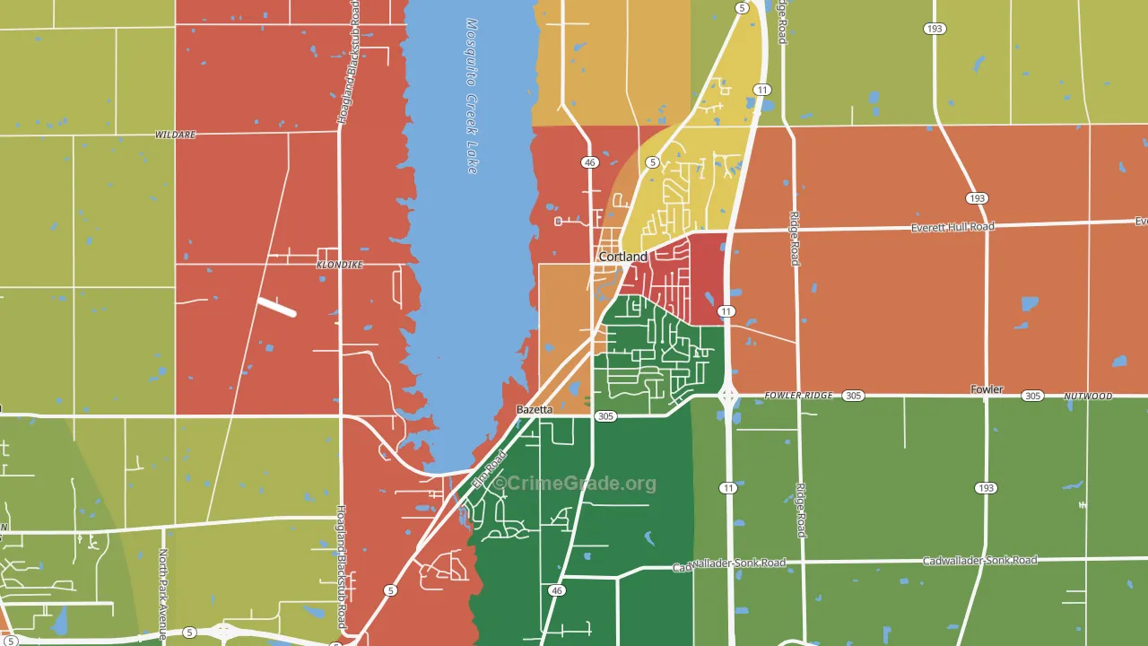 Cortland, OH Map of Assault Rates