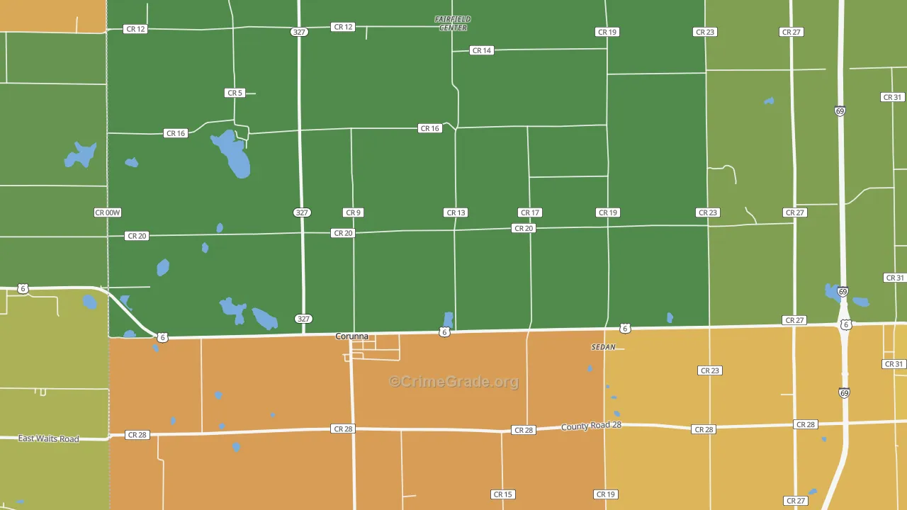 Corunna, IN Map of Assault Rates