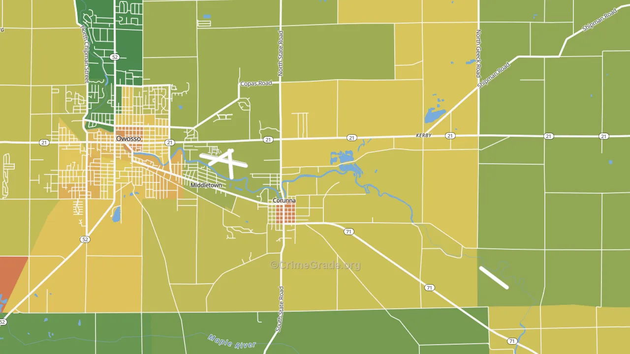 Corunna, MI Map of Assault Rates
