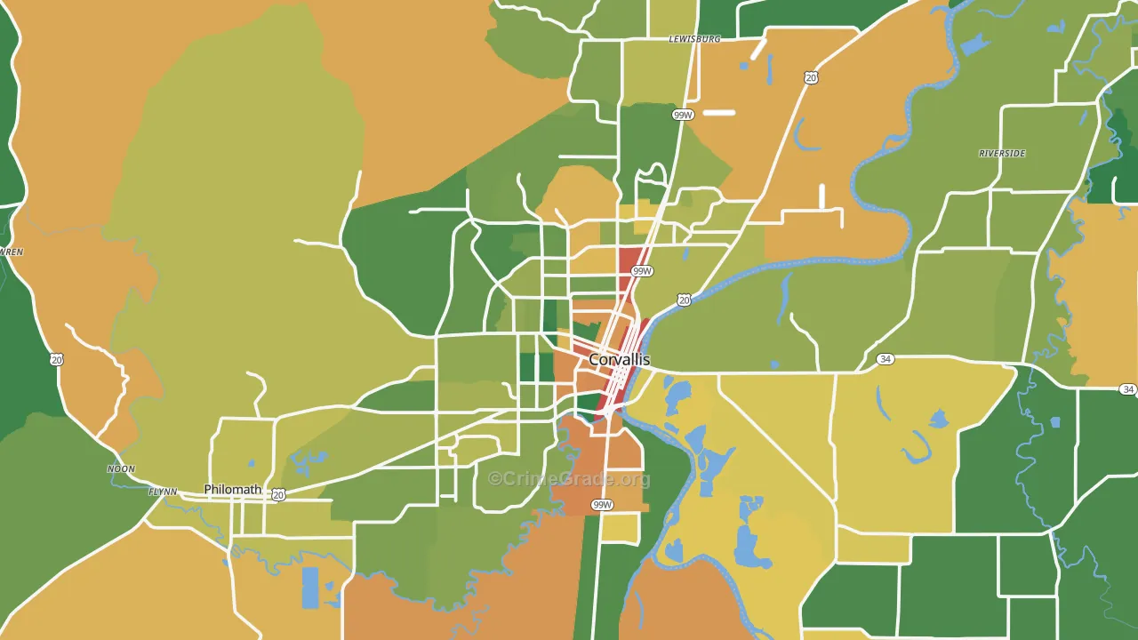 Corvallis, OR Map of Assault Rates