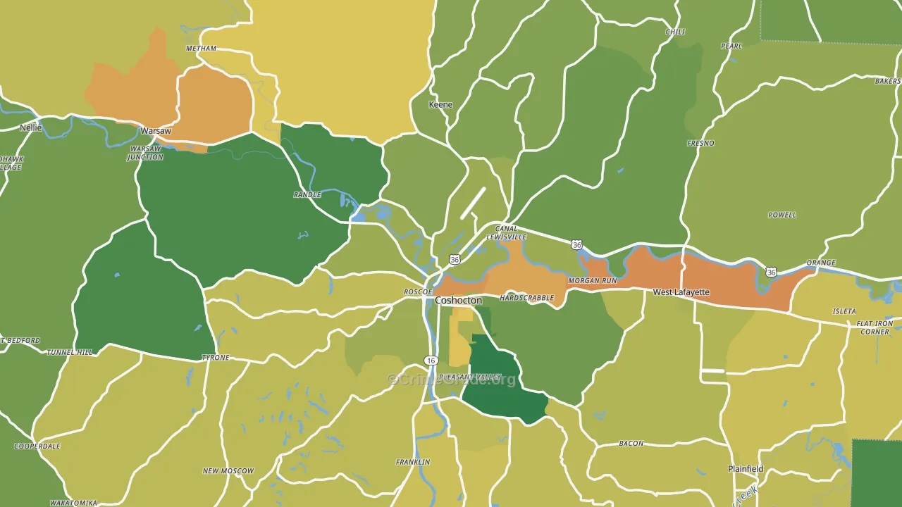 Coshocton County, OH Map of Assault Rates