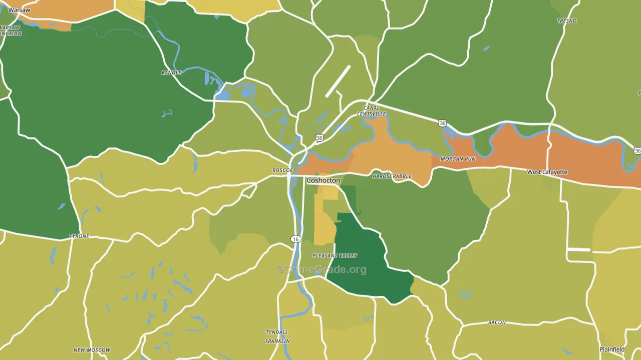 Coshocton, OH Map of Assault Rates