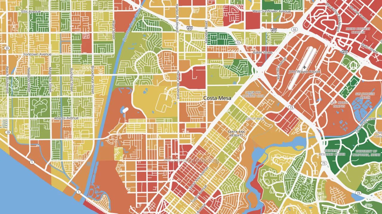Costa Mesa, CA Map of Assault Rates