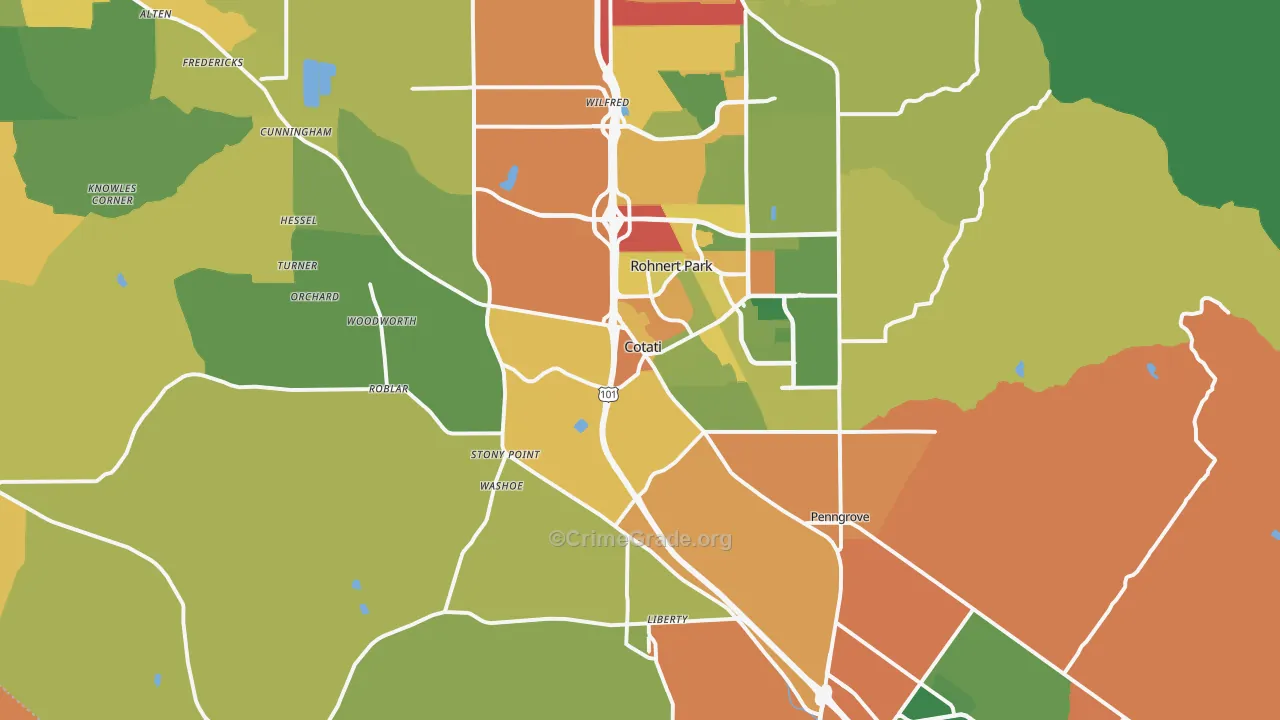 Cotati, CA Map of Assault Rates