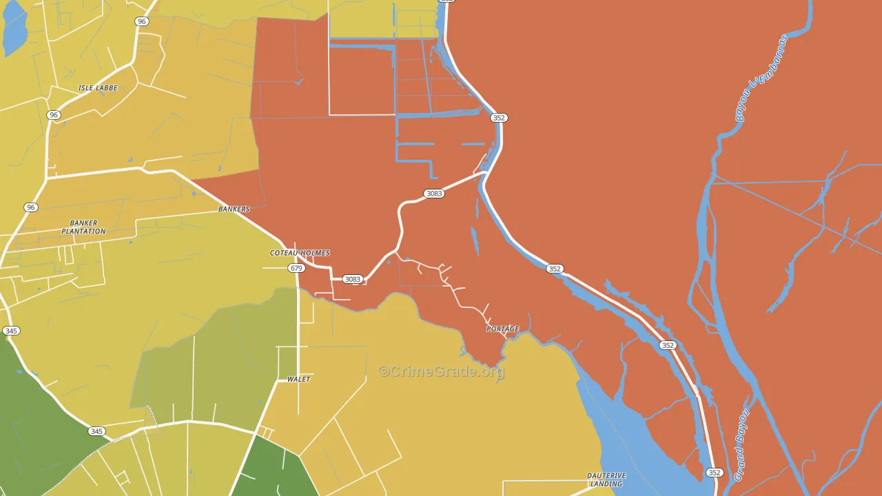 Coteau Holmes, LA Map of Assault Rates