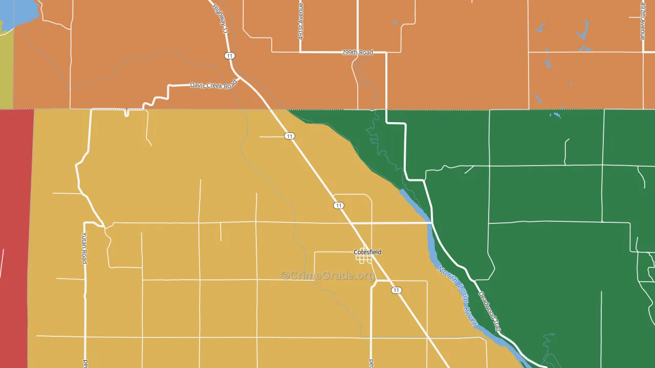 Cotesfield, NE Map of Assault Rates
