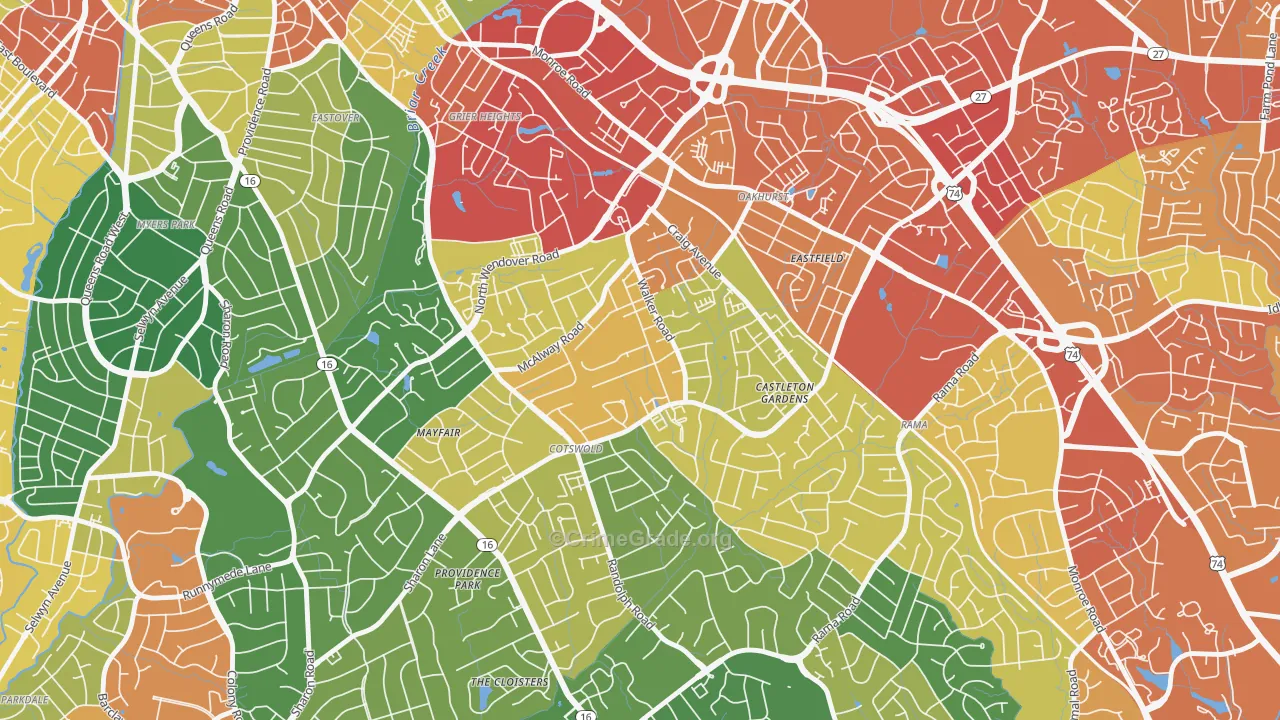Cotswold, Charlotte, NC Map of Assault Rates