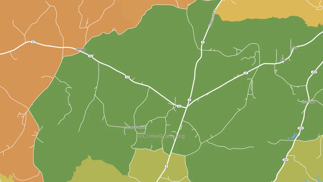 Cottage Grove, AL Map of Assault Rates