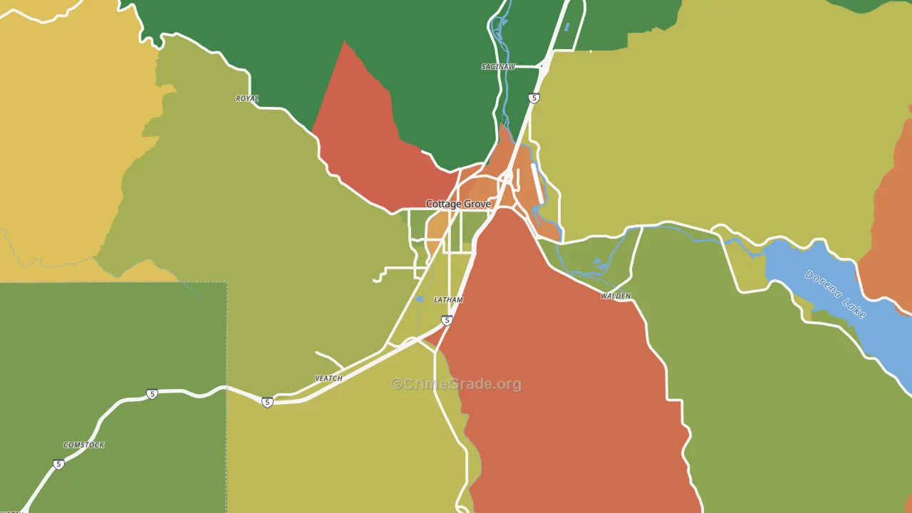 Cottage Grove, OR Map of Assault Rates