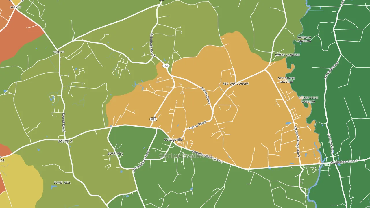 Cottageville, SC Map of Assault Rates