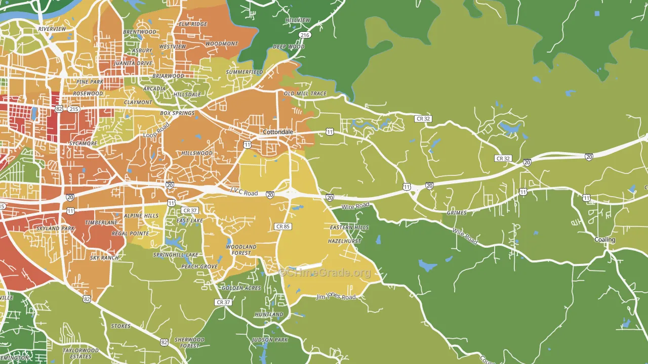 Cottondale, AL Map of Assault Rates