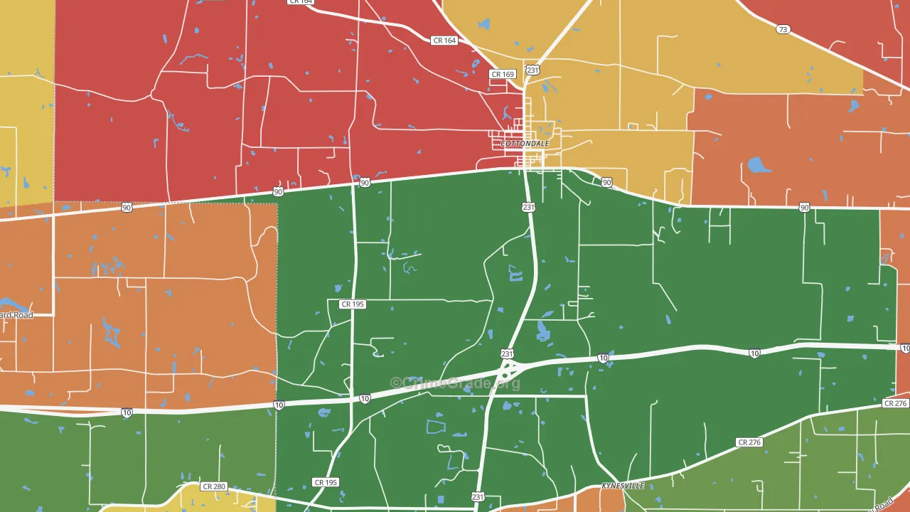 Cottondale, FL Map of Assault Rates