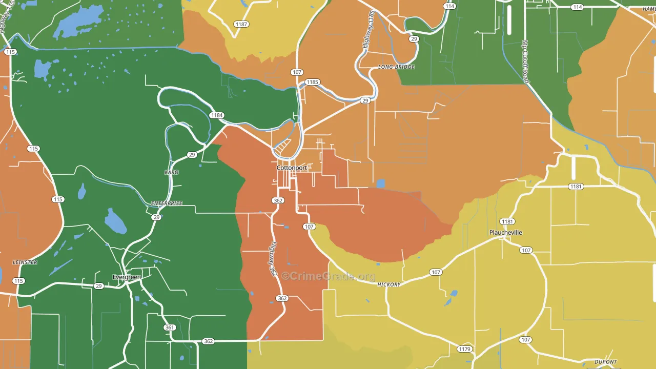 Cottonport, LA Map of Assault Rates