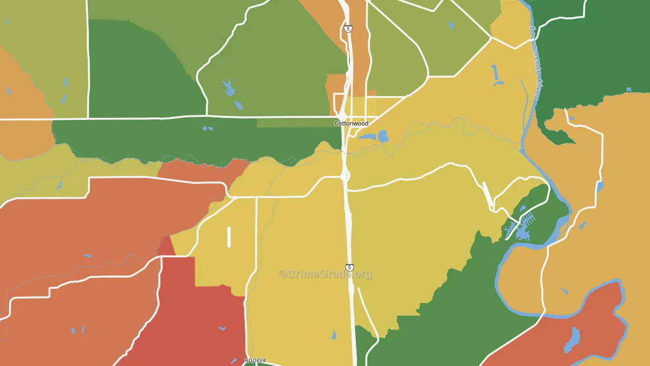 Cottonwood, CA Map of Assault Rates