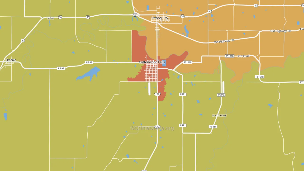 Cottonwood Falls, KS Map of Assault Rates
