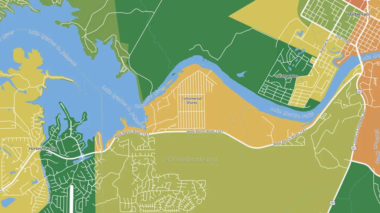 Cottonwood Shores, TX Map of Assault Rates
