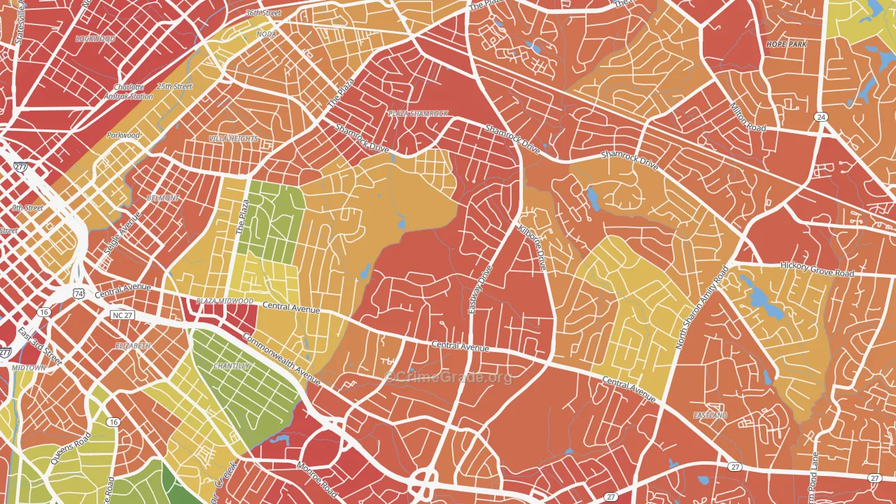 Country Club Heights, Charlotte, NC Map of Assault Rates