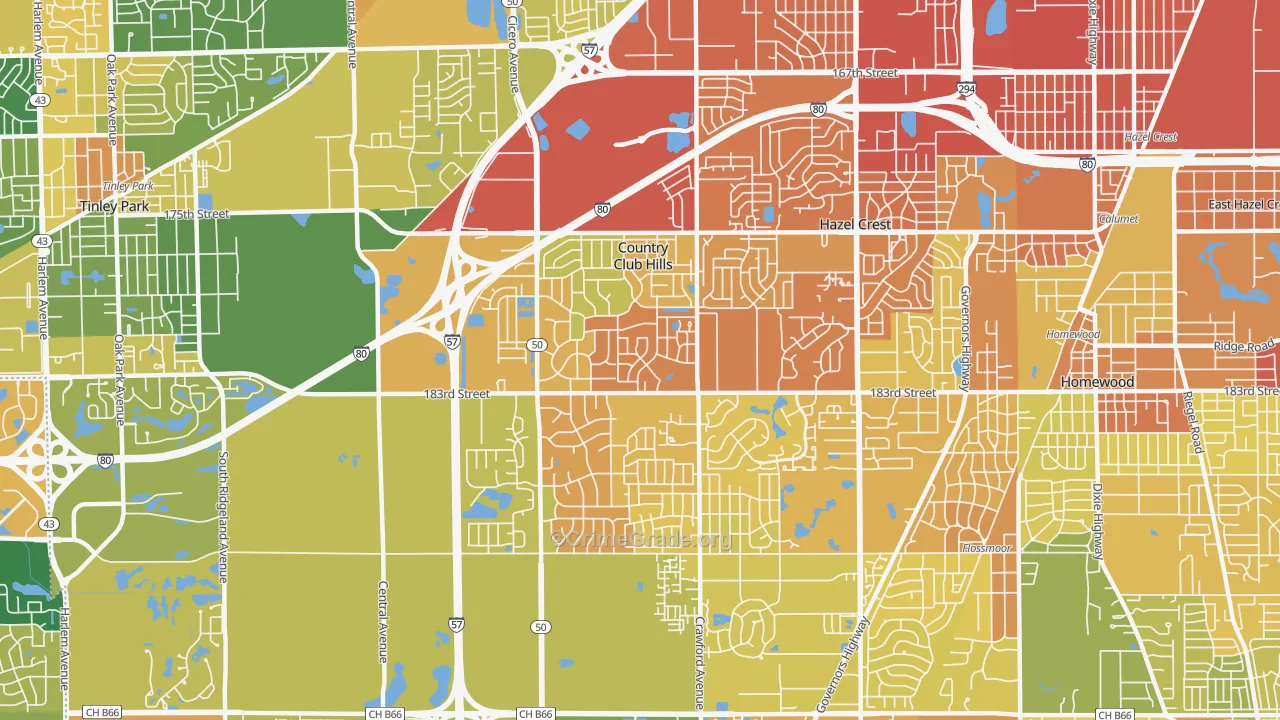 Country Club Hills, IL Map of Assault Rates